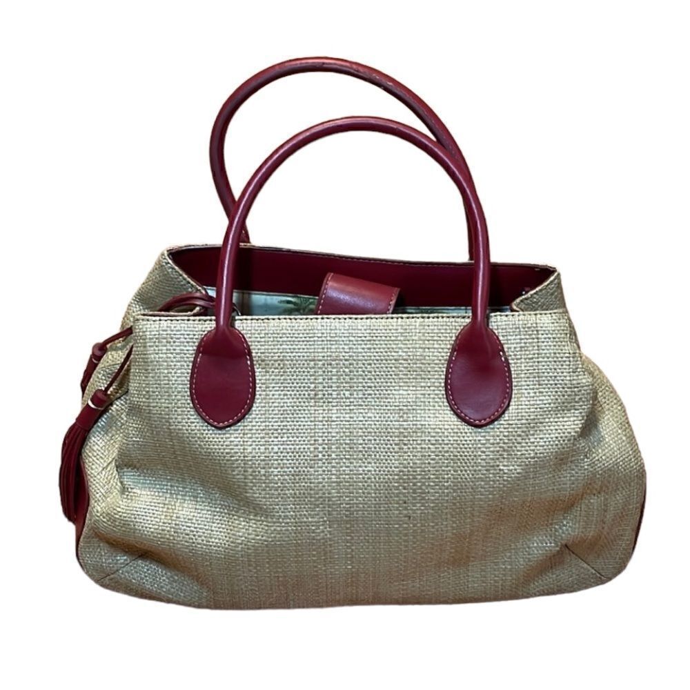 VTG Etienne Aigner Bag, Woven and leather, straw / burgundy